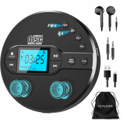 NEU 2025 Bluetooth CD Player Tragbar, Greadio Discman CD Player mit 2000mAh Wiederaufladbarer, Kompatibler FM-Transmitter, USB, AUX-Ausgang, CD Spieler mit Kopfhörer und Anti-Skip/Stoßfest schwarz Angebot bei HelloDeals