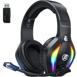 Fachixy FC-100 Bluetooth Headset, 2,4G Gaming Headset Wireless mit Mikrofon für PS5, PS4, PC, Switch, Mac, Surround Sound Noise Cancelling Kopfhörer mit LED Licht, Über 50 Stunden Akkulaufzeit Pro-Wireless Tiefschwarz Angebot bei HelloDeals