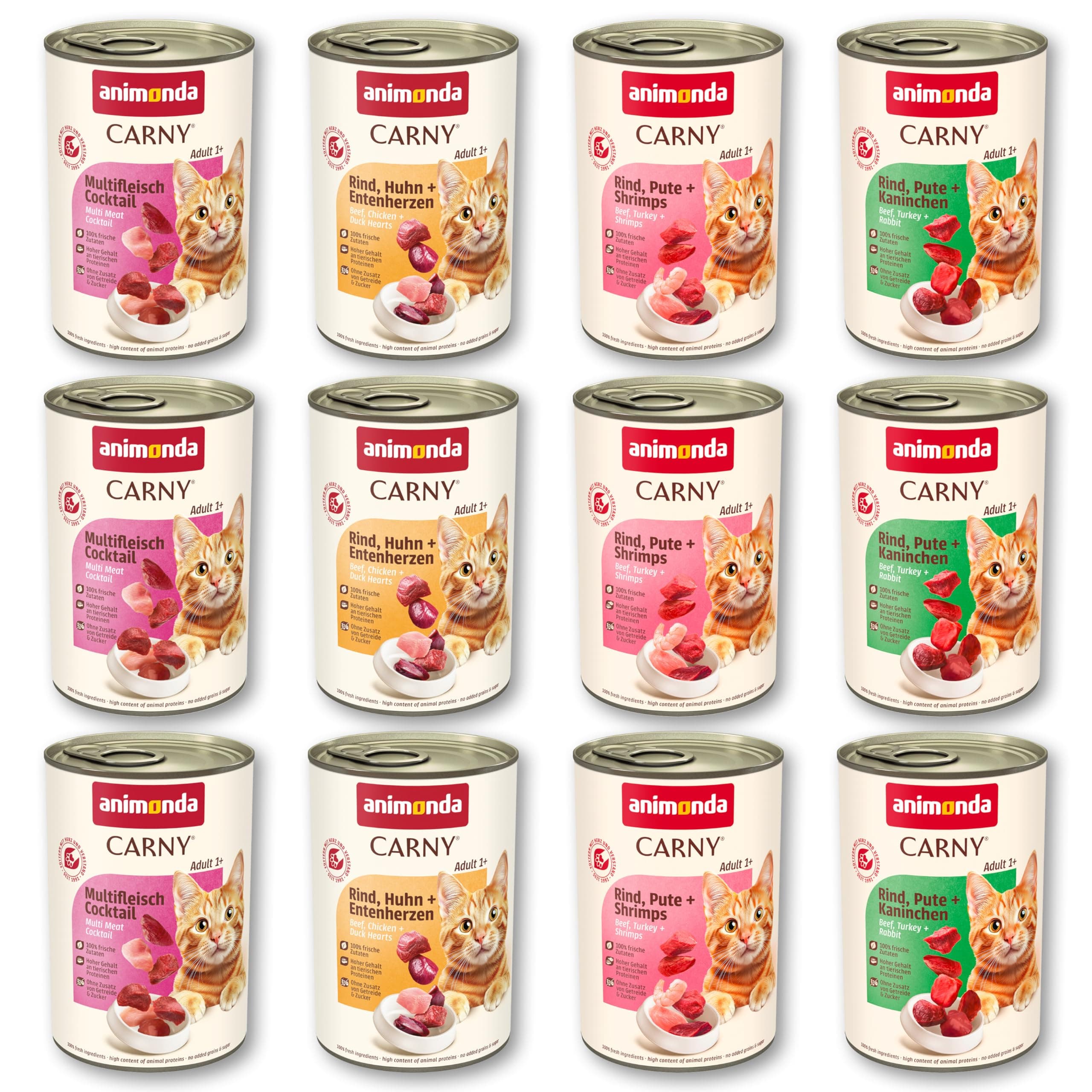 animonda Carny Katzen Nassfutter, Sorten Mix "Kräftige Variation" (12 x 400g), getreidefreies Katzennassfutter ohne Zucker für ausgewachsene Katzen mit frischen fleischigen Zutaten Kräftige Variation 400 g (12er Pack) Angebot bei HelloDeals