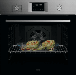 AEG Einbaubackofen, Serie 5 Ringheißluft: Gleichmäßige Garergebnisse auf 3 Ebenen, Pyrolyse Selbstreinigung, 45 Automatikprogramme, LED-Touchdisplay, Schnellaufheizung, Edelstahl, OU5PB40WSM LED-Touch | mit Pyro | Edelstahl Modell 2025 Angebot bei HelloDeals