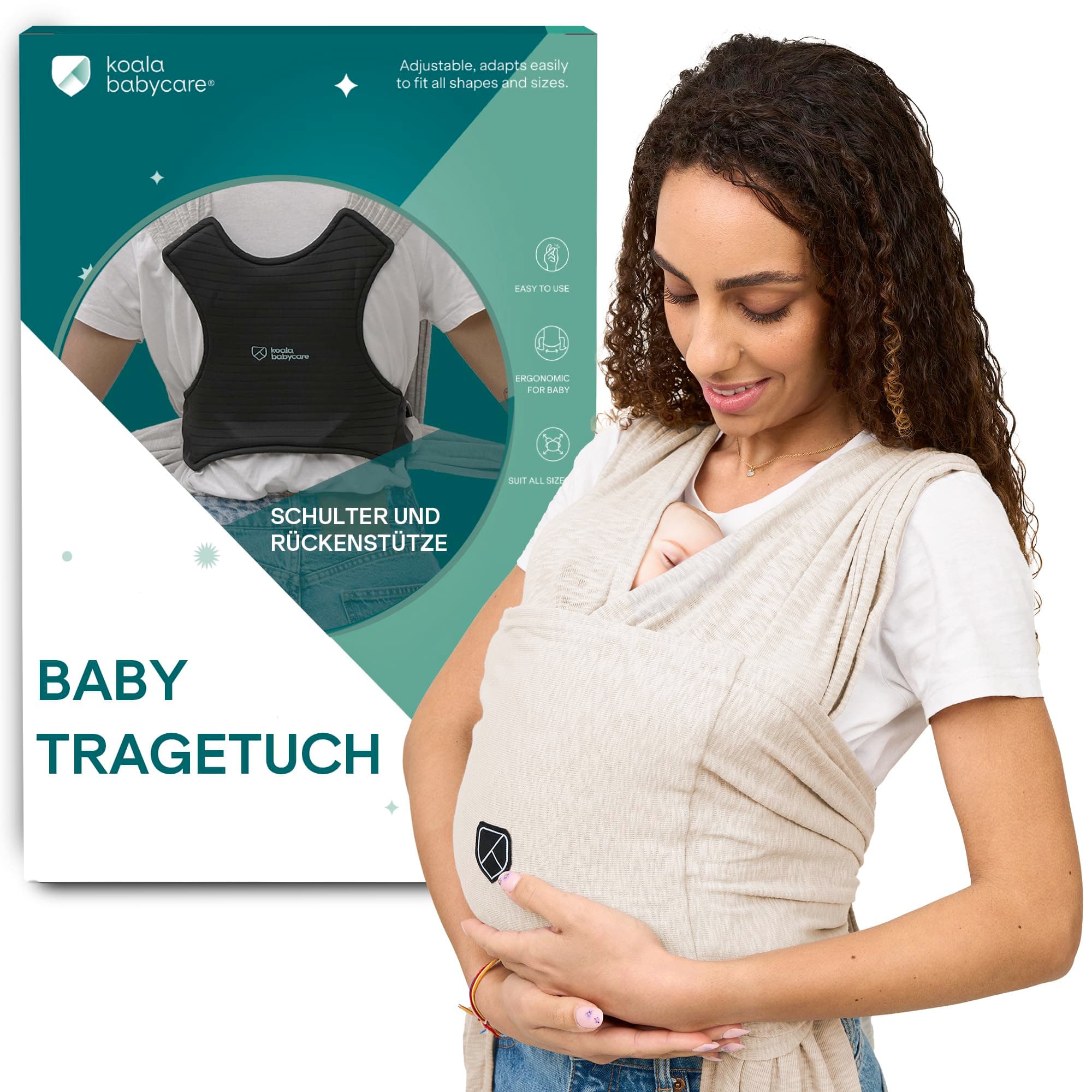 Koala Babycare Tragetuch Baby Neugeborene - Einfach Anzuziehen für Mütter und Väter - Babytrage Multi-Use Bis 9kg - Babytragetuch Beige Angebot bei HelloDeals