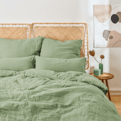 Blumtal Musselin Bettwäsche 135x200 cm + 80x80 cm - Oeko-TEX zert. Bettwäsche 135x200 Musselin aus 100% Baumwolle - extra weiches Bettwäsche-Set waschbar bei 40 °C - Sommerbettwäsche Grün Sommergrün - Grün 135x200cm 80x80cm Angebot bei HelloDeals