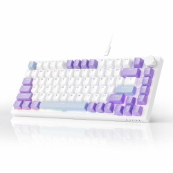 AJAZZ AK820 Wired Mechanical Keyboard, 75% Gaming Keyboard with Volume Control Knob, PBT Keycaps, 82 Keys, Five-Layer Sound Insulation Pad, South-Oriented RGB, Full-Key Hot Swap, Blue White Purple Sea Salt Purple Angebot bei HelloDeals