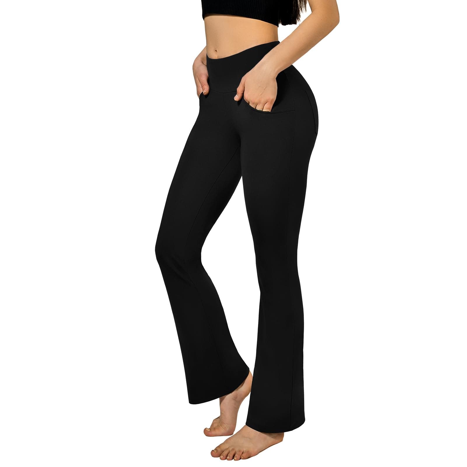 SINOPHANT Flared Yogahose Damen Leggings High Waist Schlaghose Blickdicht Leggins Bootcut Jogginghose with Taschen M Schwarz Angebot bei HelloDeals