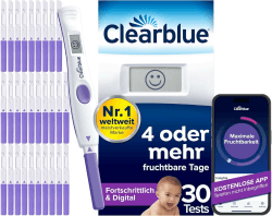 Clearblue Ovulationstest Fortschrittlich & Digital, Doppelte Chancen, schwanger zu werden,1 Testhalterung Digital und 30 Ovulationstests, Teste die KOSTENLOSE Clearblue Perioden- & Zyklus-Tracker-App Fortschrittlich und Digital Ovulationstest Angebot bei HelloDeals