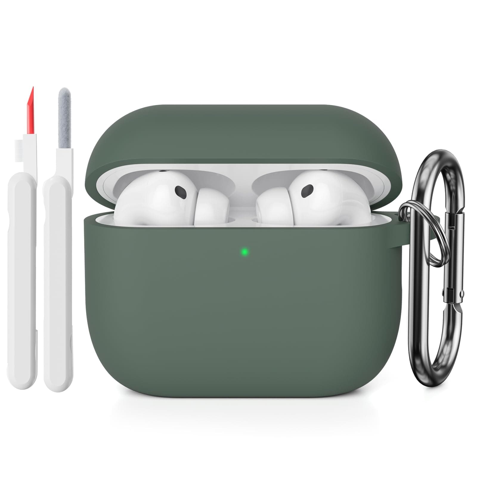 Silikon Hülle Schutzhülle Kompatibel mit AirPods Pro 3. Generation mit Reinigungsset, Stoßfeste Weiche Dünne Schutzhülle Case für Airpods Pro 3 2025 mit Cleaner Kit & Karabiner, Deep Green für AirPods Pro 3 Case B Deep Green Angebot bei HelloDeals