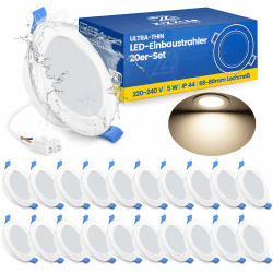 ZIZZLER 20er Set LED Einbaustrahler Spots 230V Flach 68-80mm Lochmaß, Neutralweiß Deckenspots, IP44 Einbauleuchten für Badezimmer Feuchtraum, 5W 4000K Einbauspots für Küche Schlafzimmer Wohnzimmer Neutralweiß(4000k) 20er set Angebot bei HelloDeals