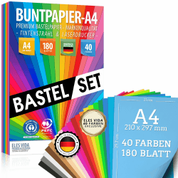 Buntes Papier A4 - MEGA Bastel-Set – 180 Blatt Buntpapier, 40 Farben & Premium Bastelpapier 80g/m² FARBENZAUBER - Origami Papier, Basteln, Farbiges DIY Zubehör & Bastelsets für Kinder, MADE IN GERMANY Farbenzauber A4 Angebot bei HelloDeals