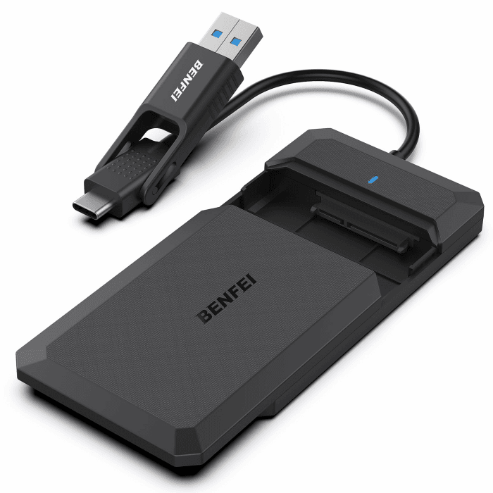 BENFEI Festplattengehäuse 2,5 Zoll, USB C 3.2 Gen 2 / USB Typ-A auf SATA III bis zu 6 Gbps Externes Gehäuse für SSD und HDD (Optimiert für SSD, unterstützt UASP SATA III) 2,5'' + câble intégré Angebot bei HelloDeals
