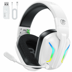 Fachixy Bluetooth Headset, 2,4G Gaming Headset Wireless mit Mikrofon für PS5, PS4, PC, Switch, Mac, Faltbarer Surround Sound Noise Cancelling Kopfhörer mit LED Licht, Über 50 Stunden Akkulaufzeit Standard-Wireless Arktisweiß Angebot bei HelloDeals
