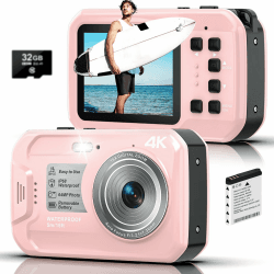 Unterwasserkamera 4K UHD, 64MP Autofocus Digitalkamera wasserdichte mit 32GB Karte, IP68 & 16FT Unterwasserkamera mit IPS HD Bildschirme, 16X schwimmfähig Digitalzoom, Aufhelllicht, zum Schnorcheln Rosa Angebot bei HelloDeals