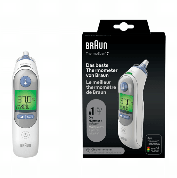 Braun ThermoScan 7 Ohrthermometer BRAIRT6520 | Age Precision Technologie | Farbcodiertes Digitaldisplay | Baby- und kleinkindfreundlich | Die #1 Marke bei Ärzten(1) ThermoScan 7 weiße Angebot bei HelloDeals