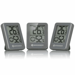 Bresser 3er Set Thermometer Hygrometer - Digitales Raumthermometer für Kontrolle Innenraum Luftfeuchtigkeit, Kühlschrankgeeignet, Wandmontage und Magnet, Schimmelvorbeugung - Indikator Smiley, Grau Grau 3er-Set Angebot bei HelloDeals