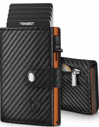 TENBST Geldbörse Herren mit Münzfach & RFID Schutz, Slim Wallet Kartenetui Klein, Portmonee Geldbeutel Herren, 10 Fächer für Kreditkarten Kreditkartenetui - Schwarz & Orange Klassisch Angebot bei HelloDeals