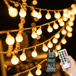 Lichterkette Außen Innen - 15M 100 LED Kugel Lichterkette, Outdoor Strom Lichterketten mit 8 Modi IP44 Wasserdicht, Ideal für Kinderzimmer, Gartenbeleuchtung, Partybeleuchtung, Terassen Balkon Deko 15 meters + 100 LEDs Angebot bei HelloDeals