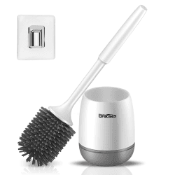 WC Bürste Wandmontage & Stehen Silikon Toilettenbürste mit Halter Set Langer Stiel klobürste und schnell trocknendem Haltersatz für Badezimmer oder Gäste-WC (Weiß & Grau) Angebot bei HelloDeals