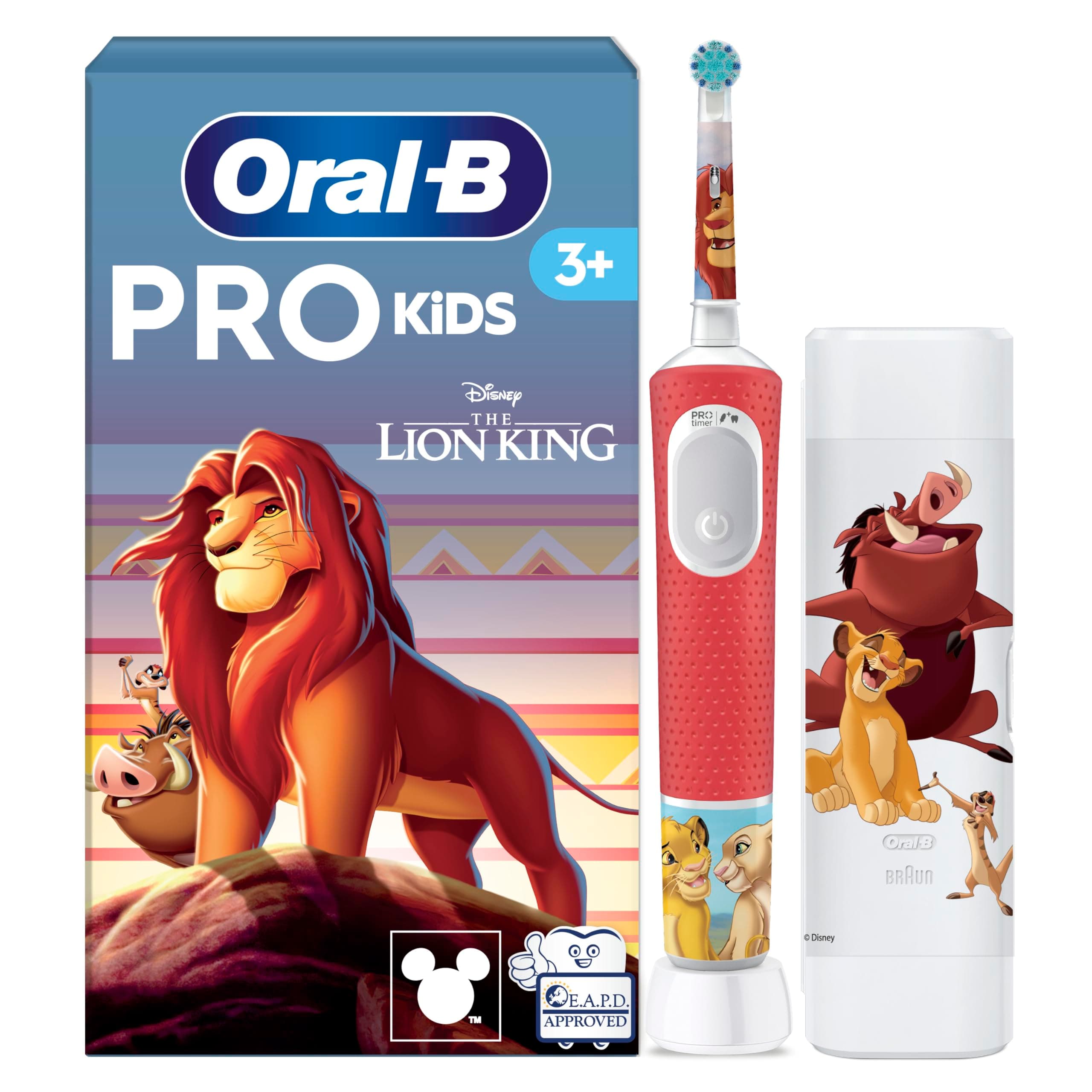 Oral-B Pro Kids König der Löwen Elektrische Zahnbürste für Kinder — Electric Toothbrush ab 3 Jahren inkl. 1 Aufsteckbürste, Reise-Etui und 2 Putzmodi für Zahnpflege, Weiß/Rot König der Löwen Elektrische Zahnbürste mit Reiseetui Angebot bei HelloDeals
