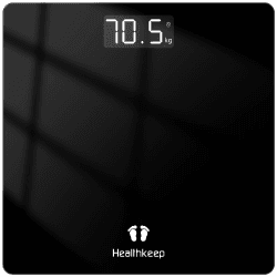 Healthkeep Personenwaage - Digital Körperwaage mit Hochpräzisions-Sensoren Tragkraft bis 180 kg, Digitalwaage mit Klare LED-Anzeig, Waage Personen aus Kompakt Siche rheitsglas 26 * 26cm-Schwarz 260 Schwarz 2025 Angebot bei HelloDeals