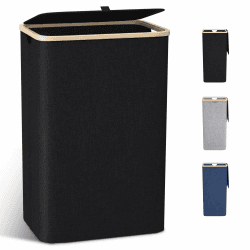 Wäschekorb mit Deckel Groß, 100L Wäschesammler schmal mit herausnehmbaren Wäschesack Laundry Baskets Wäscheschrank Wäschetruhe Wäschetonne für Schmutzwäsche Schwarz Schwarz-100l Angebot bei HelloDeals