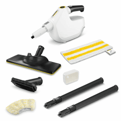 Kärcher Dampfreiniger SC 1 Multi & Up, Aufheizzeit: 30 s, Flächenleistung: ca. 20 m², Tank: 0,2 l, Gewicht: 1,6 kg, Bodendüse EasyFix Large, 1 Mikrofaser-Bodentuch Large, Entkalkungskartusche Standard Angebot bei HelloDeals