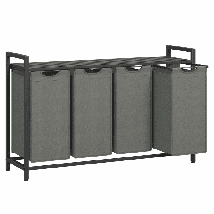 VASAGLE Wäschekorb 4 Fächer, Wäschesammler mit Ablage, Wäschebox, Wäschesack aus Oxford-Gewebe abnehmbar, Metallrahmen, 4 x 40 L, 116 x 33 x 72 cm, schiefergrau-anthrazitgrau BLH401G01 Schiefergrau + Anthrazitgrau 160 L (4 Fächer) Angebot bei HelloDeals