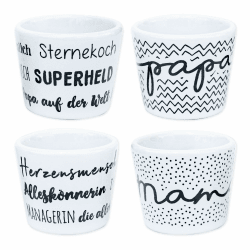 Papierdrachen - 4er Set Eierbecher Porzellan - Mama & Papa - Geschenk für Eltern - mit Motiv innen - Frühstücks-Set - Weiß Schwarz Mama und Papa Angebot bei HelloDeals