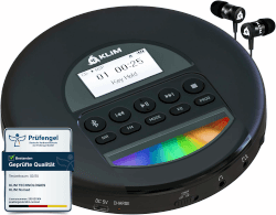 KLIM Nomad CD Player Bluetooth – Tragbarer Discman mit langlebigem Akku – Inklusive Kopfhörer – CD-R, CD-RW, MP3 – Mit TF-Reader, FM-Radio – Ideal für Autos – Tragbarer Musik-Player Schwarz Angebot bei HelloDeals