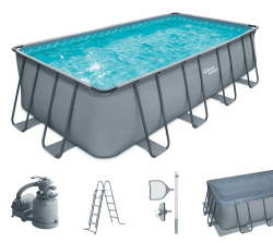 Summer Waves Frame Pool Komplettset | Rechteckig 549x274x132 cm Grau | Aufstellpool Set | Gartenpool & Schwimmbecken inkl. Sandfilterpumpe, Bodenvlies, Abdeckplane & Einstiegsleiter 549 cm Rechteckig Angebot bei HelloDeals