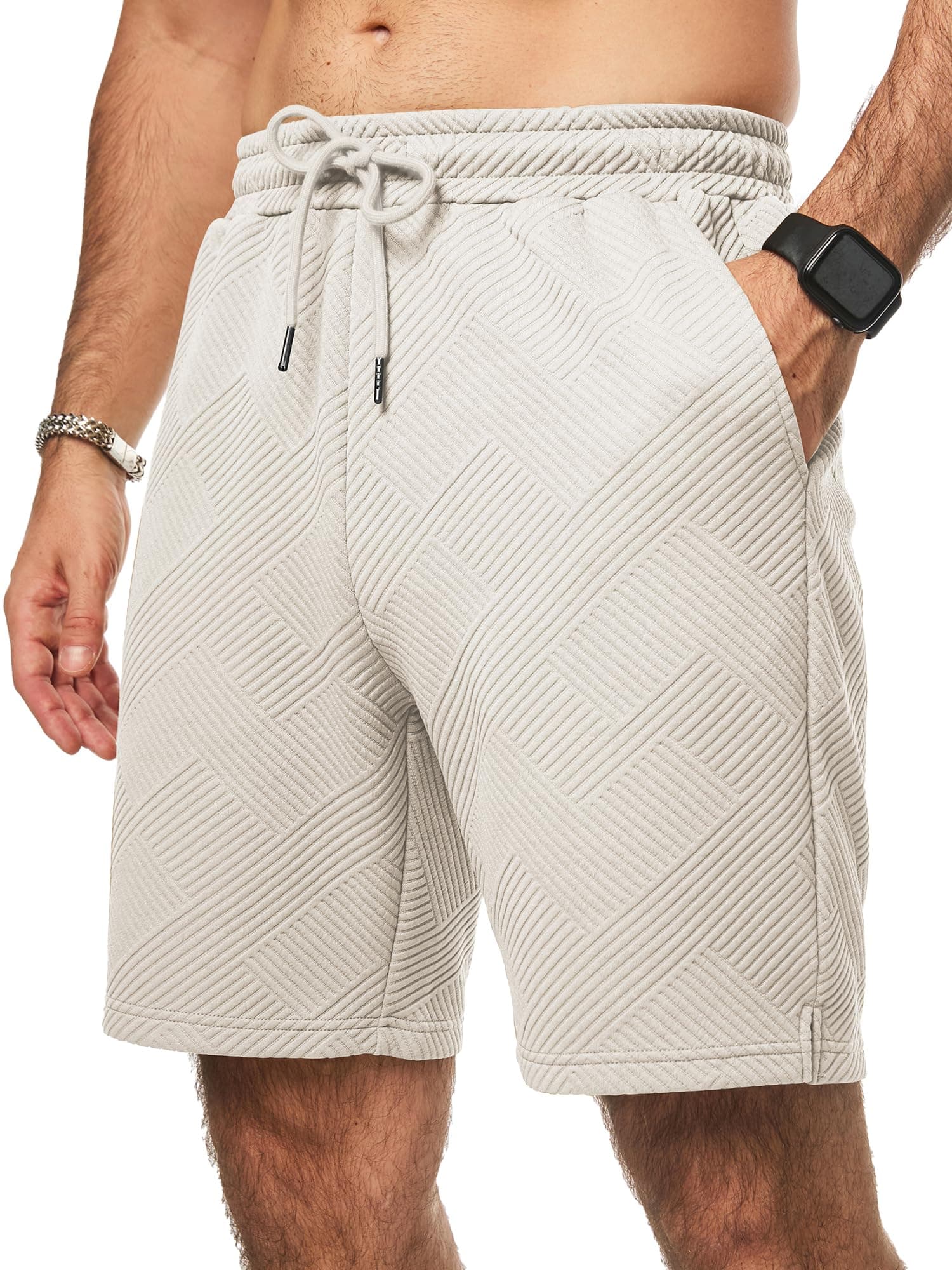 JMIERR Herren Textur Kurze Hosen mit 3 Taschen 2026 Sommer Casual Loose Shorts Elastische Taille A Beige L Angebot bei HelloDeals