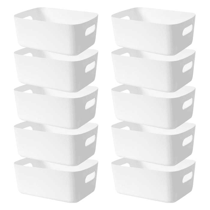 10 Stück Aufbewahrungsbox Kunststoff Aufbewahrungskorb mit Griffen Küchenschrank Organizer Box Körbe Aufbewahrung Kunststoffbox für Badezimmer Regal Kunststoffbox (Weiß) Weiß 24cm 10 Stück Angebot bei HelloDeals