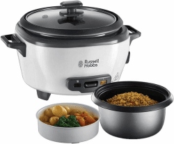 Russell Hobbs Reiskocher klein [medium] 0,8l (inkl. Dampfgarer-Einsatz, Warmhaltefunktion, antihaftbeschichteter Gartopf, Reislöffel & Messbecher) Schongarer für Gemüse & Fisch 27030-56 weiß 0,8l Angebot bei HelloDeals