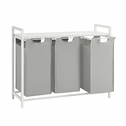 VASAGLE Wäschekorb 3 Fächer, Wäschesammler mit Ablage, Wäschebox, Wäschesack aus Oxford-Gewebe abnehmbar, Metallrahmen, 3 x 40 L, 92,5 x 33 x 72 cm, taubengrau-mattweiß BLH301W03 Taubengrau + Mattweiß 120 L (3 Fächer) Angebot bei HelloDeals