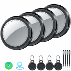 Air Tracker Tag Schlüsselfinder 4er Pack, Koffer Tracker Kompatibel mit Apple Wo ist? APP (Nur iOS), Bluetooth Key Finder für Gepäck/Taschen/Brieftasche, Smart KeyFinder, Austauschbarer Akku, Schwarz Tinten-Schwarz / 4 Pcs Angebot bei HelloDeals