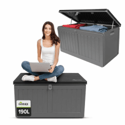Grindi - Aufbewahrungsbox mit Deckel - Auflagenbox Morus - Gartenbox - Kissenbox 190 L - Wassersichere Outdoor Paketbox, Gartenschrank & Truhe, wetterfest für Balkon, Gartenhaus, Geräteschuppen Dunkelgrau 190L Angebot bei HelloDeals