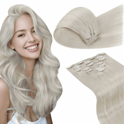 LaaVoo Blond Clip in Extensions 60cm 120g Glatt Clip in Echthaar Extensions Platinblond Haarverlängerung Echthaar Clips Extensions Remy Menschliches Haar 7Stück #60 60cm-7PCS 2.3#60 Angebot bei HelloDeals