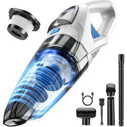 Handstaubsauger Akku mit 25000Pa Starke Saugkraft,Kabelloser Staubsauger mit HEPA-Filter & Aufsätzen–Leichter Autostaubsauger für Tierhaare,Teppich Haus,Büro,Küche (Weiß) Angebot bei HelloDeals