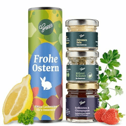 Gepp’s Feinkost Oster Geschenkset „Frohe Ostern“ I Kleines Ostergeschenk für Männer & Frauen mit Fruchtaufstrich, Rührei-Kräutern & Zitronensalz I Gourmet Oster Geschenkset ohne künstliche Zusätze Angebot bei HelloDeals