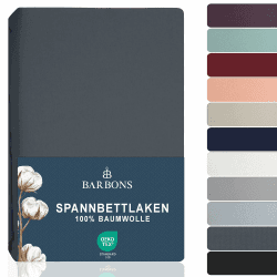 BARBONS Spannbettlaken 180x200cm - 100% Baumwolle Spannbetttuch Oeko-TEX Zertifiziert Bettlaken Jersey Bettwaren und Bettbezug für Boxspringbett und Dicke Matratzen bis 27 cm - Dunkelgrau 180 x 200 180x200x27 cm Dunkelgrau Angebot bei HelloDeals