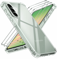 iVoler Nie Vergilbung Klar Hülle für Samsung Galaxy A56 5G mit Stoßfest Schutzecken, 1 Handyhülle mit 3 Stück Panzer Schutz Glas, [Militärischer Schutz] Transparent Schutzhülle Dünn Durchsichtige Case Transparent Samsung Galaxy A56 5G Angebot bei HelloDeals