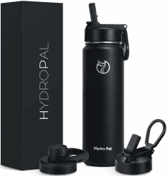 HydroPal Edelstahl Trinkflasche - 500/750ml/ 1L/1.2L/1.9L, BPA-Frei, Kohlensäure geeignet, Isolierte flasche mit Strohhalm & 2 Deckel Schwarz 750 ml Angebot bei HelloDeals