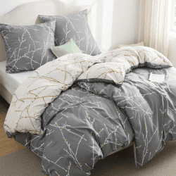 BEDSURE Bettwäsche 135x200 4teilig Bettbezug - Bettwäsche-Sets 135 x 200 cm 2er Set mit 2 Kissenbezüge 80x80cm, ÖKO-TEX Wendebettwäsche Bedding Zweige Grau Muster mit Reißverschluss 135 x 200 cm 4 teilig 01-zweige Grau Angebot bei HelloDeals