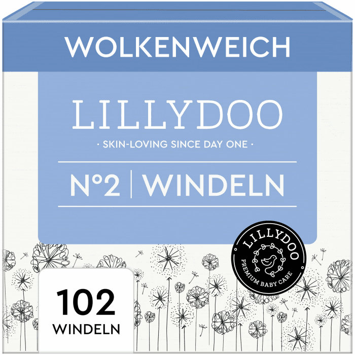 LILLYDOO hautfreundliche Baby Windeln - Größe 2 (4+ kg), Halbmonatsbox (102 Stück), Sicherer Auslaufschutz, Weich, Ohne Parfüme & Lotionen für empfindliche Haut, Dermatologisch getestet Halbmonatsbox Größe 2 (102 Stück) Angebot bei HelloDeals