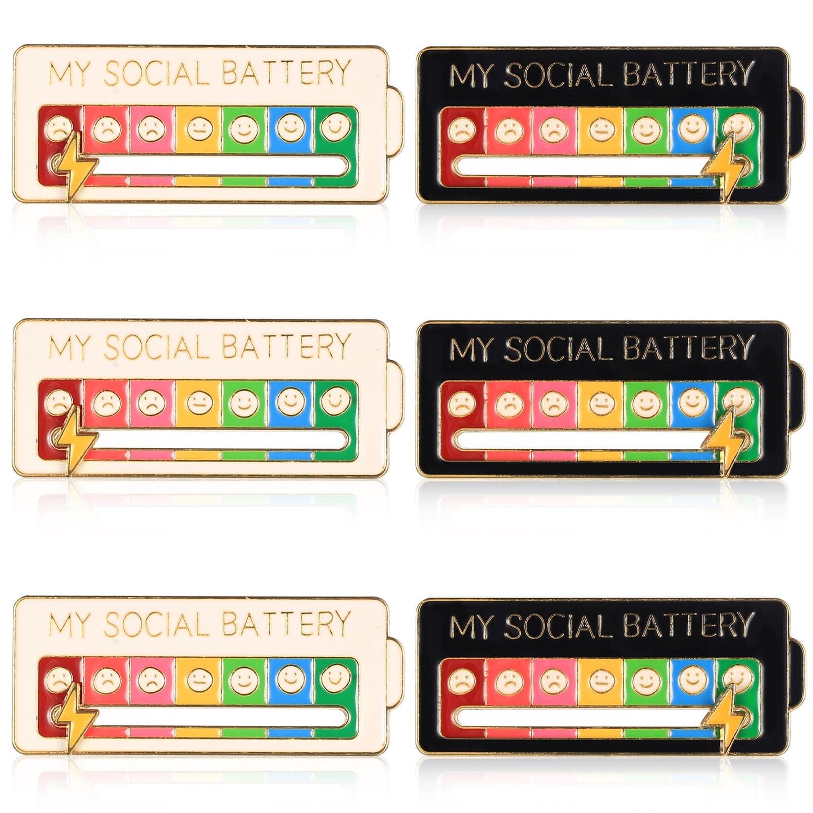 6 Stück My Social Battery Pins, Brosche für Soziale Stimmung Lustige Soziale Batterie-pins für 7 Tage Interaktive Stimmungsnadeln, Dekoration Emotionale Anstecknadeln Emaille Pins Angebot bei HelloDeals