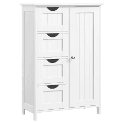 VASAGLE Badezimmerschrank, schmaler Badschrank, Beistellschrank, Kommode, mit 4 Schubladen, Schranktür, verstellbare Ablage, 30 x 55 x 82 cm, weiß LHC41W Weiß 30T x 55B x 82H cm Angebot bei HelloDeals