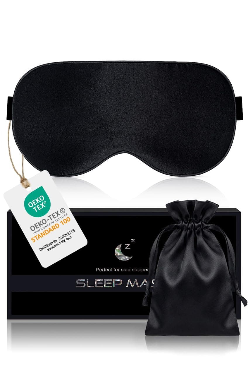 Schlafmaske Seide für Seitenschläfer, 22MM, 100% Bio Maulbeerseide, Professional 100% Lichtblockierende Schlafbrille mit Verstellbarem Band für Frauen & Herren, Schlaf Augenmaske für Reisen Schwarz Angebot bei HelloDeals