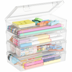 Lifewit Stiftebox mit Snap-Dicht Deckel, Hochwertiges Kunststoff Bürobedarf Organizer, Aufbewahrungsbox für Schreibwaren/Art Supply/Kosmetika/Werkzeugteile/Craft, Durchsichtige, 1L, 4 Pack Angebot bei HelloDeals