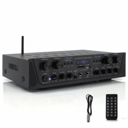 Pyle Bluetooth Stereo Verstärker 500W – 4-Kanal Mini Receiver mit USB, AUX, FM-Radio, Subwoofer RCA & Mic Eingang, Talk Over Funktion mit Echo Kabelloses Streaming, Für Heimkino, Studio & PA-Anlage 4 Kanäle EU Angebot bei HelloDeals