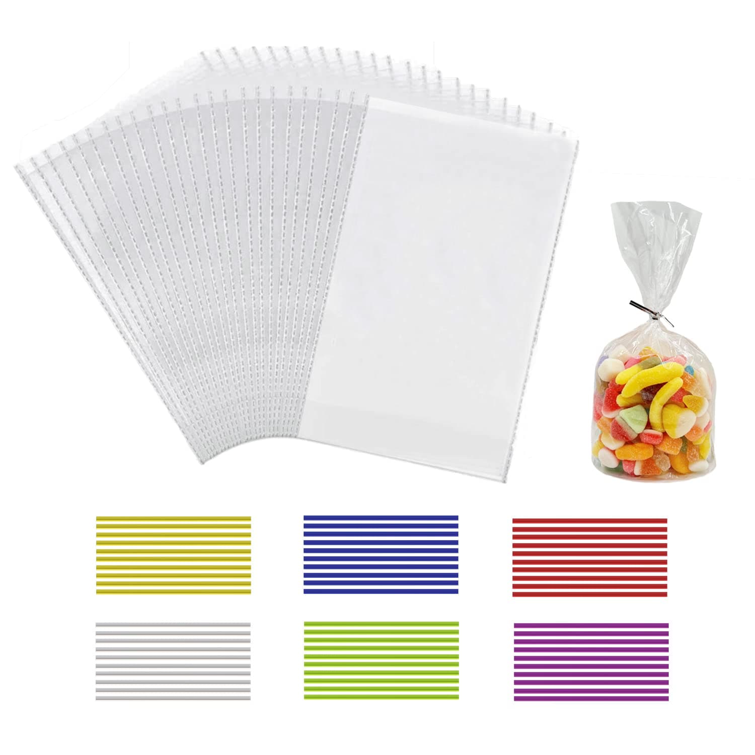 laeeyin 100 Stück Durchsichtige Cellophantüten groß 25x15 cm Süßigkeiten Geschenkbeutel mit 100 bunten Krawatten Geeignet klarsichttüten für Süssigkeit Chocolate Brot Transparent-25 x 15 cm-100 Stück Angebot bei HelloDeals