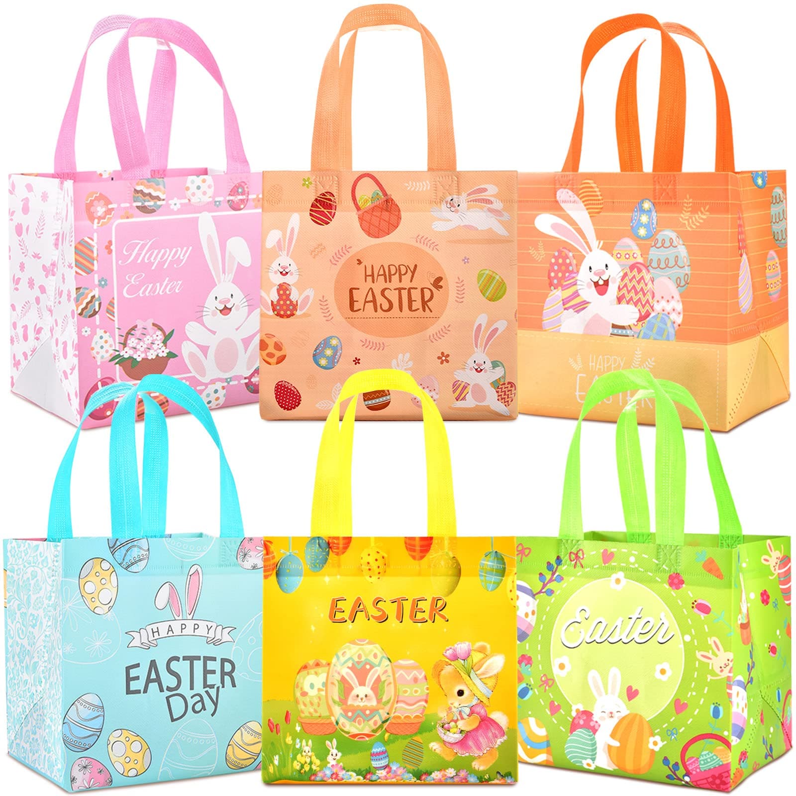 AhfuLife Ostern Tasche Geschenktüten Kinder, 6 Stück Ostereiersuche Taschen, Wiederverwendbare Ostern Geschenke Ostertüten mit Griffen für Kinder Geschenk Eiersuche Verpacken Partyzubehör Osterndeko Angebot bei HelloDeals