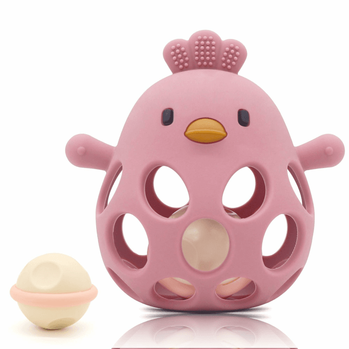 farout Montessori Beißring & Rassel für Babys - Sensorik Spielzeug ab 0 Monate, Zahnungshilfe & Greifball - Geschenk für Jungen & Mädchen Dark Pink Angebot bei HelloDeals